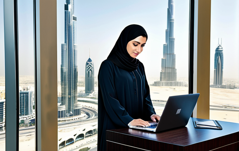 신경망 아키텍처 설계 시 자주 하는 실수 - A Modern Professional Setting**

"A confident businesswoman in a modest, tailored abaya, working on ...
