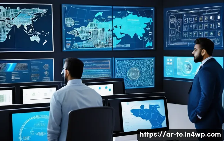 적대적 공격에 대한 아키텍처 설계 전략 - A high-tech cybersecurity control room scene set in a modern Middle Eastern office environment, with...